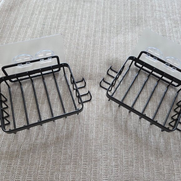 Set of 2 Black Metal Shower Caddies with Hooks - Picture 2 of 7